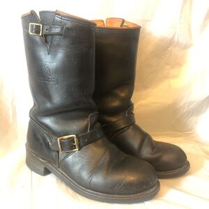 Red Bird Engineer moto boots Cardinal black leather pull on calf height VTG 9.5
